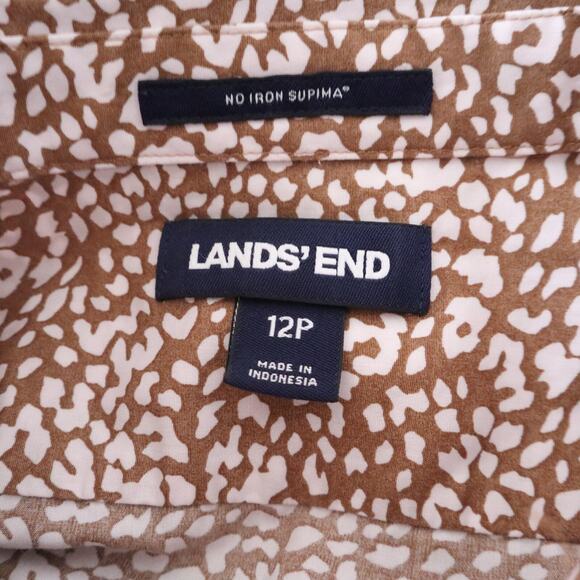 Lands' End No Iron Supima Brown & White Speckle Long Sleeve Button Front Top 12P - Picture 4 of 4